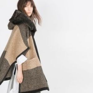Zara Poncho- Brown w/ Fur Hood